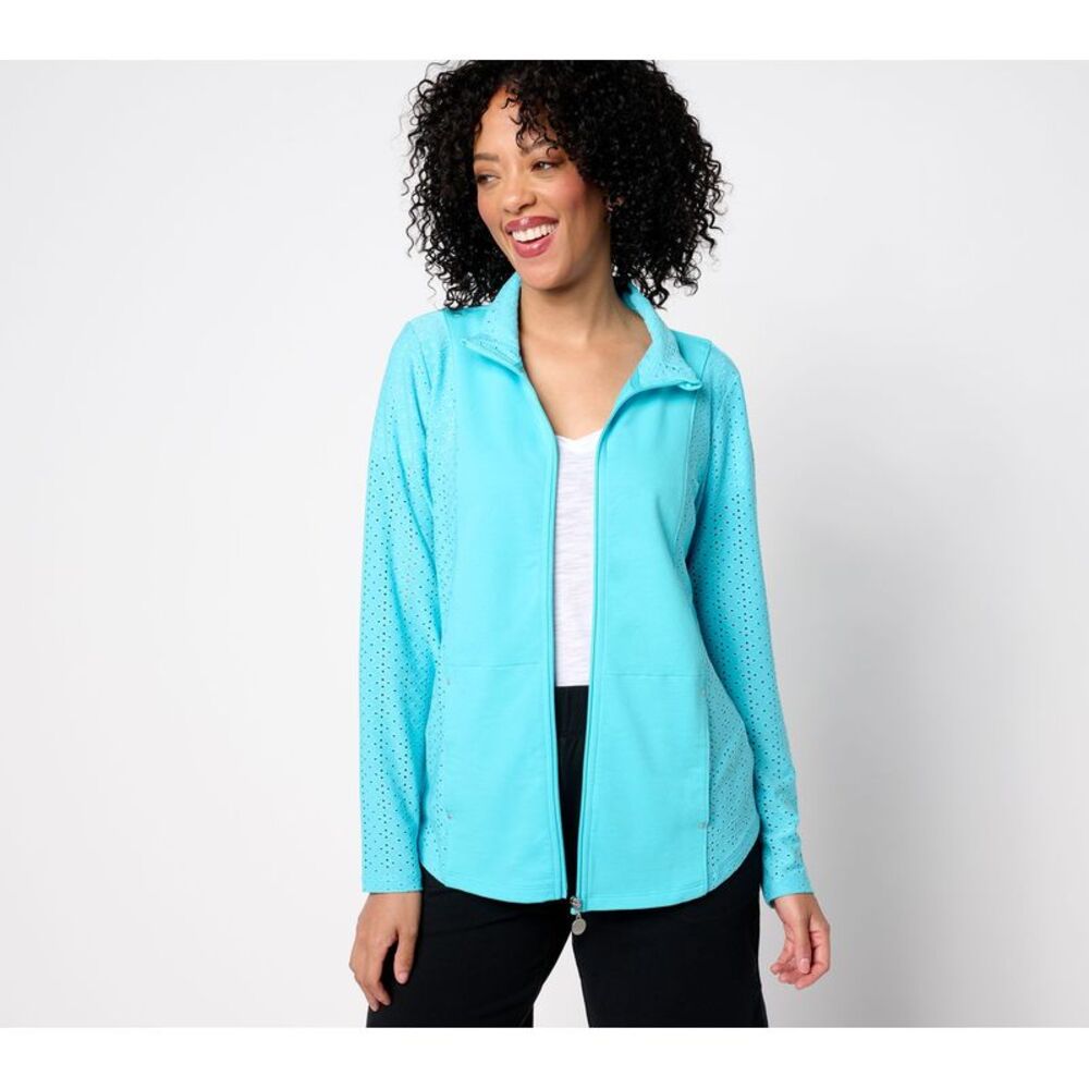 Sport Savvy Women's Jacket Sz XL Long-Sleeve Eyelet Mock-Neck Blue A644989